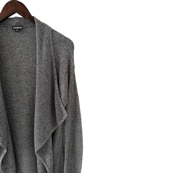 Express Marled Black Cascading Front Ribbed Cardigan Sweater Size Small - Picture 5 of 8